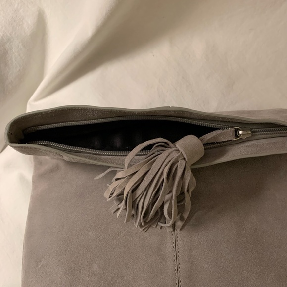Leith gray 100% suede leather fold over clutch/bag - Picture 6 of 10